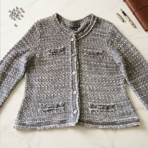 Proportion Petite XLP Conrad C Preppy Tweed Cardigan Metallic Academia Coquette